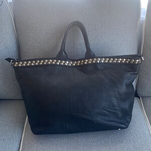 Antonio Cristiano Italian black pebbled slouchy leather tote w metallic studs.